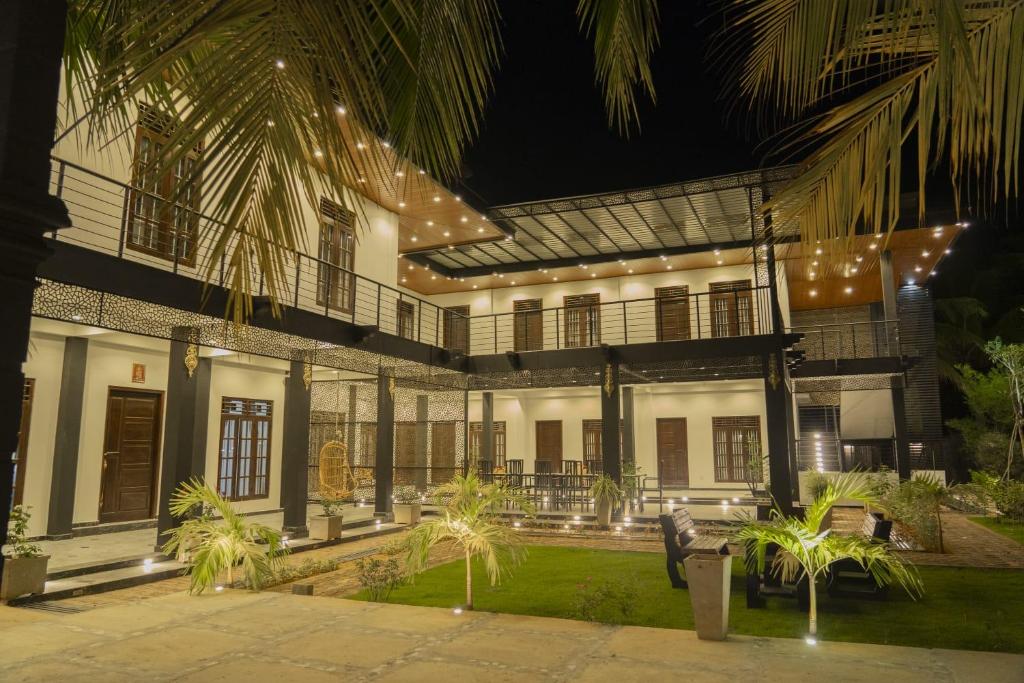 Courtyard lit at night